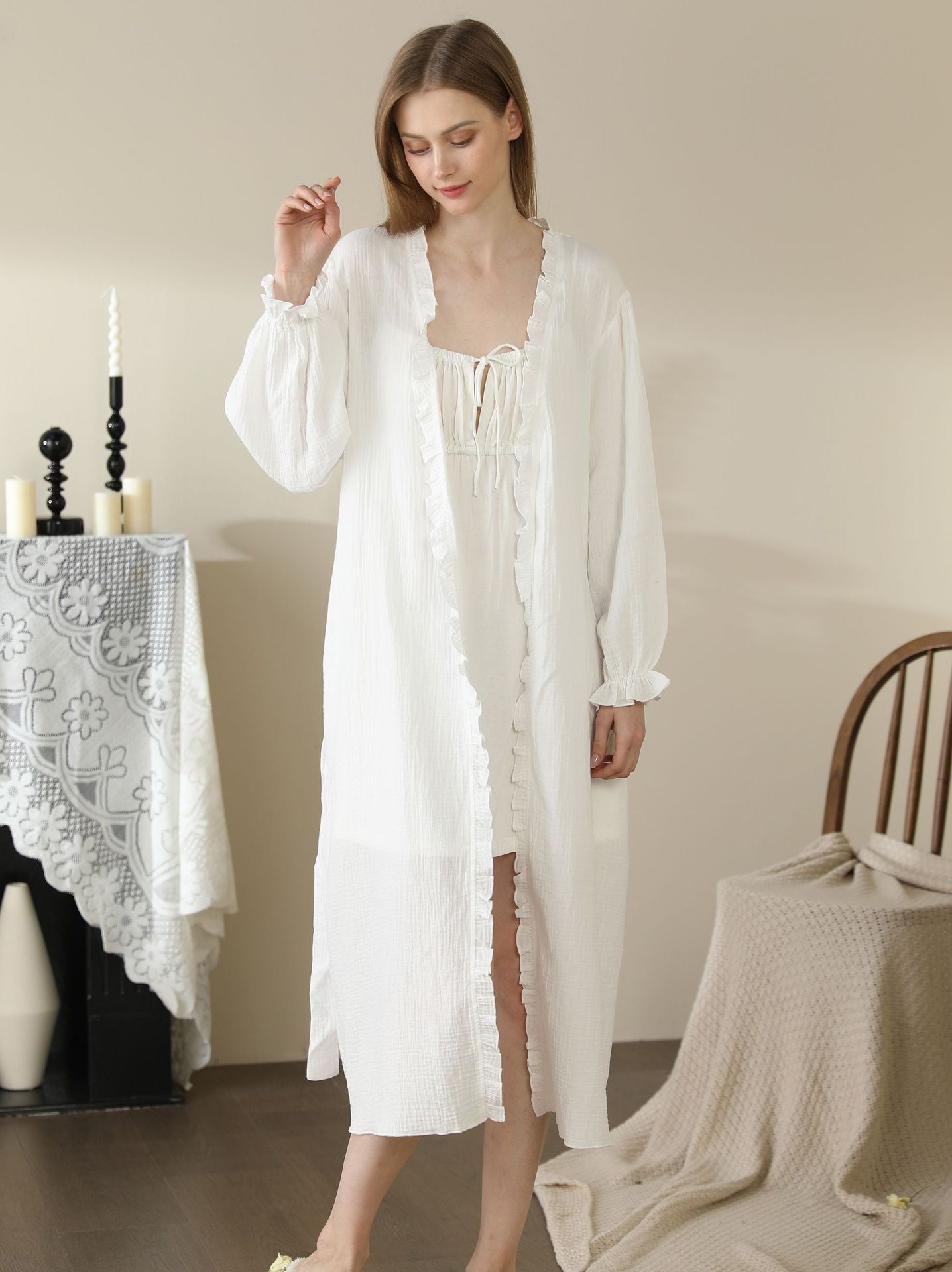 Women's Pajamas Cotton Lace Double-layer Yarn Home Wear
