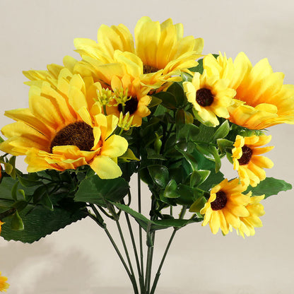 13 künstliche Sonnenblumen, künstliche Blumensträuße, Kunststoffblumen, Zaunpfosten, kleine Griffe, Heimdekoration
