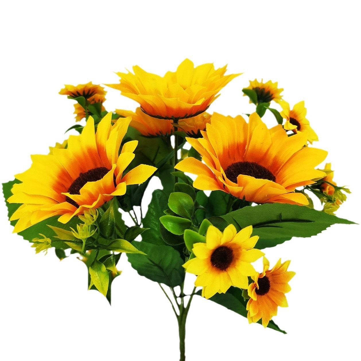 13 künstliche Sonnenblumen, künstliche Blumensträuße, Kunststoffblumen, Zaunpfosten, kleine Griffe, Heimdekoration