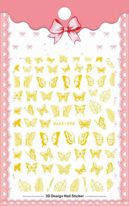 Schwarze Schmetterlings-Nagelaufkleber, weiße Blumen-Klebe-Maniküre