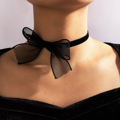 Bowknot Cute Black Net Yarn Necklace Jewelry