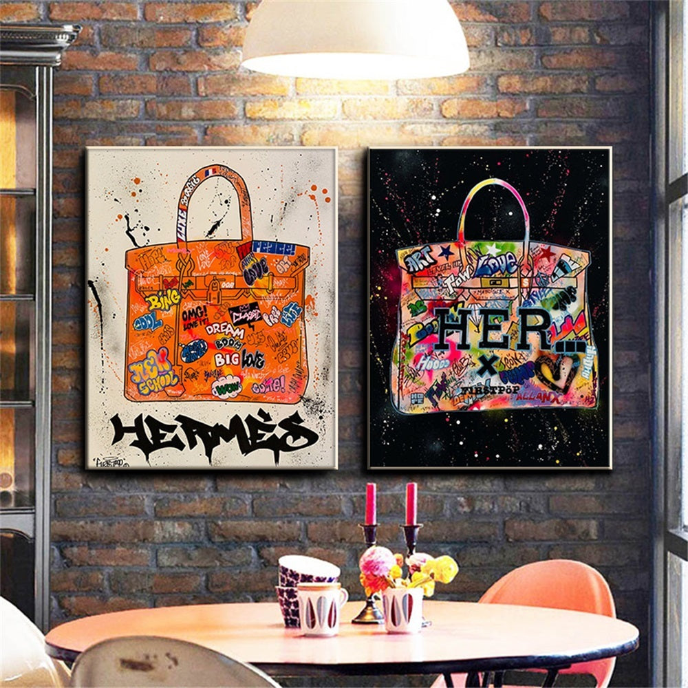 Moderne Graffiti-Taschen, Leinwandbilder, abstrakte Poster und Wandkunst – beliebte Dekorationen fürs Wohnzimmer