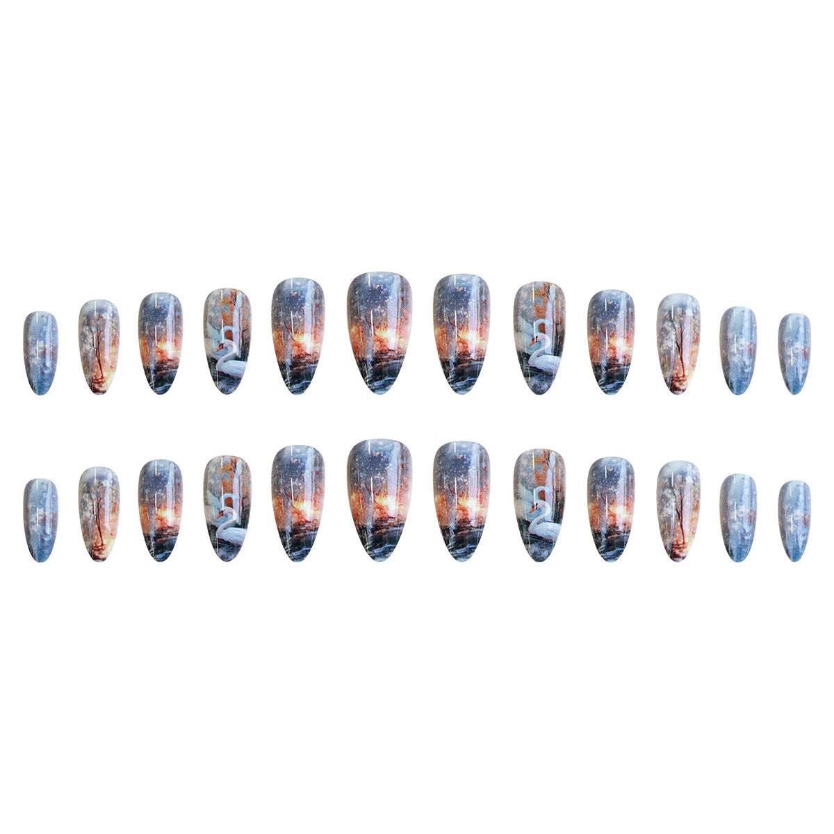 WM-43 Schwanensee-Tanz-Kunstnägel Mandel Wear Armor