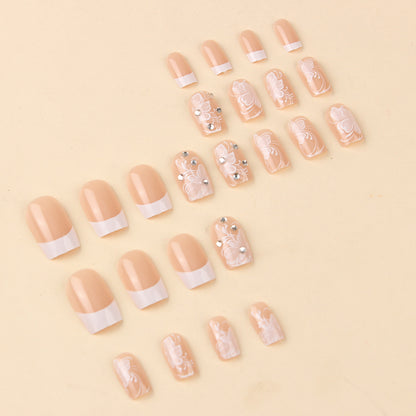 24-teiliges weißes Nagel-Maniküre-Set mit französischem Blumenmuster