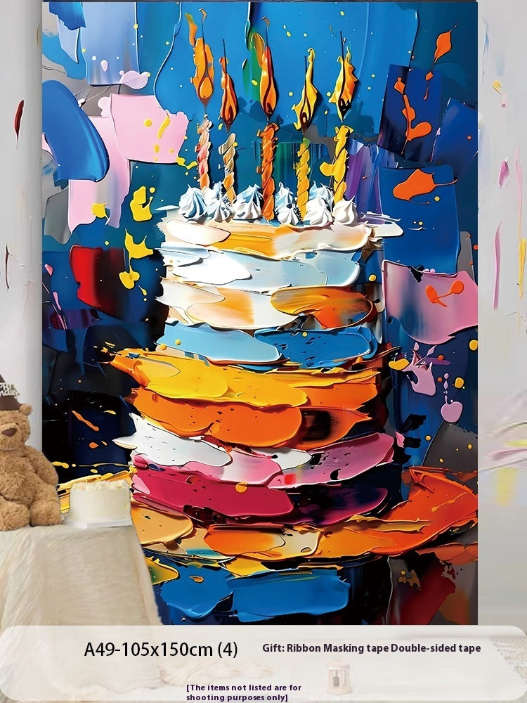 Birthday Party Layout Cake Hanging Cloth Children Background Wall