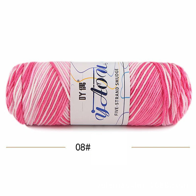5Strands Milk Cotton Medium Thick Tie-dye Smudge Dyed Yarn