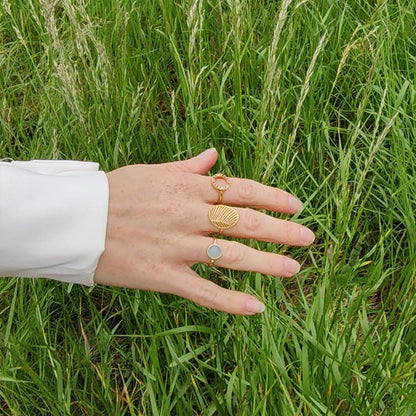 World Goals Ring - Polished Gold Plated Sterling Silver with 17 Multi color Multi stone