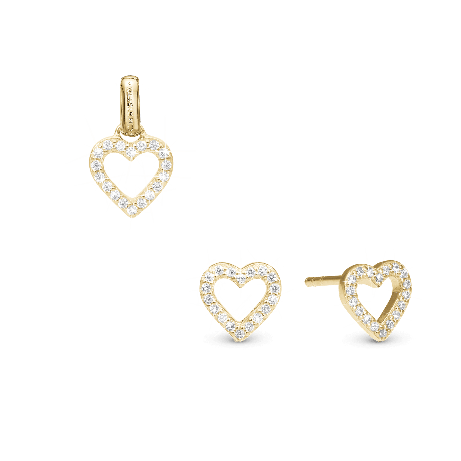 CHRISTINA Shimmery Heart sæt, Gold Plated