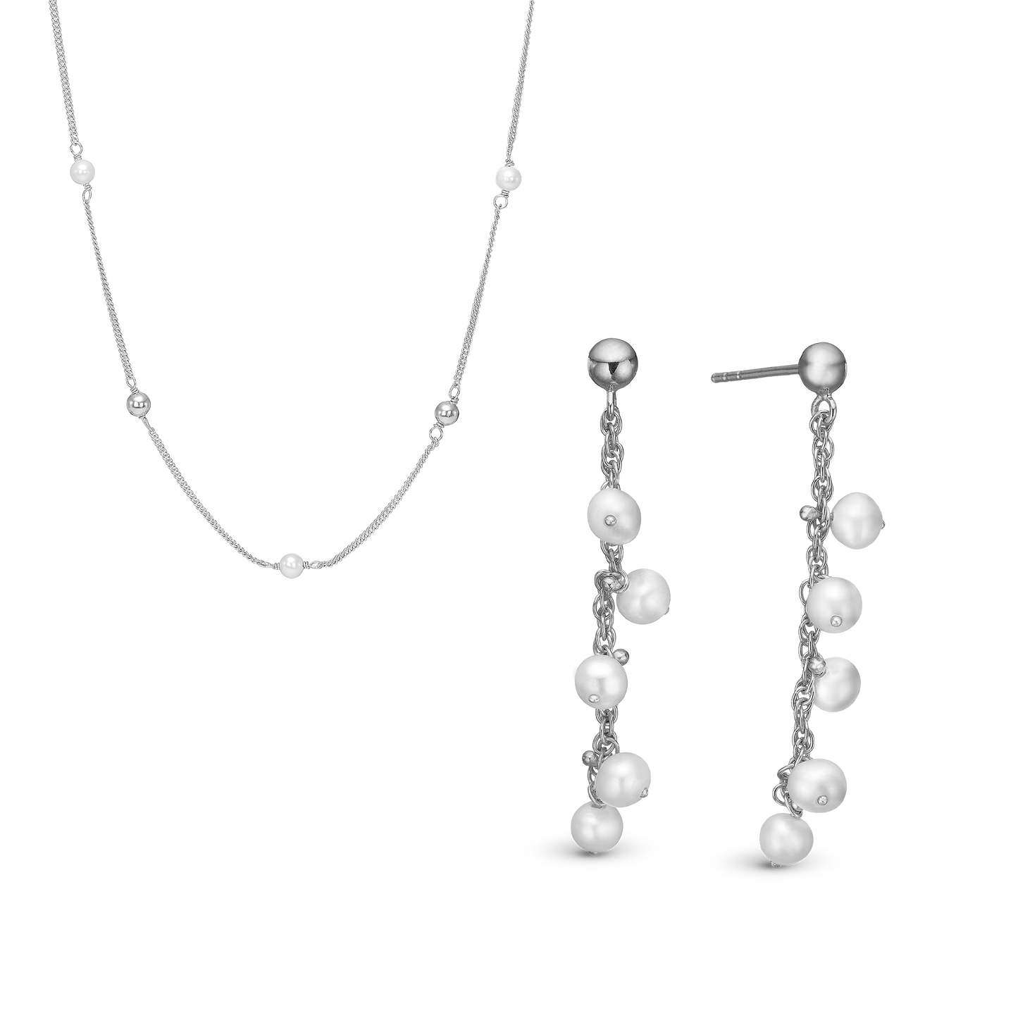 Elegant Pearl Drops sæt, Silver