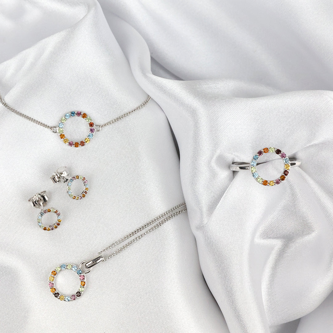 World Goals Earring Pendant - Polished Sterling Silver with 17 Multi color